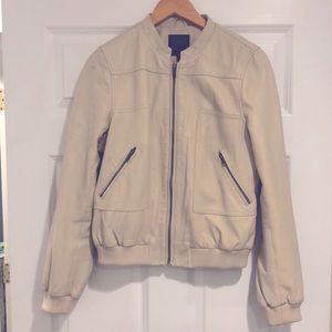 Joie Leather Bomber Jacket. Cream Color. Size M. Like New
